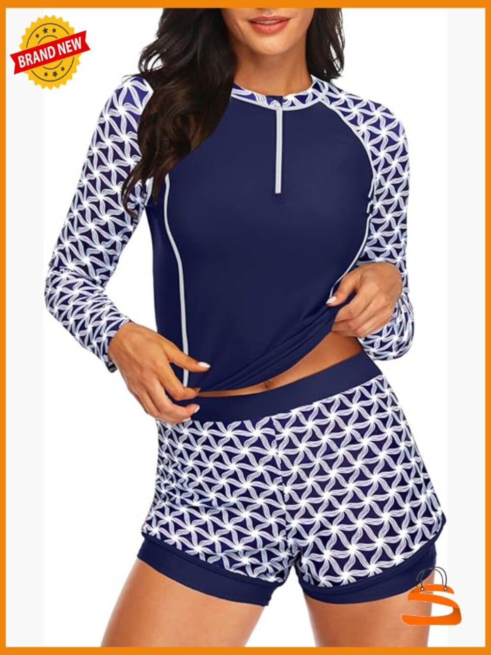 Long Sleeve Rash Guard Set for Women UPF 50+ Swim Shirt with Built-In Bra and